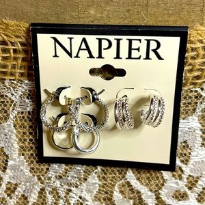 2/$14💖 3 Pair Napier bail earrings in silver tone.